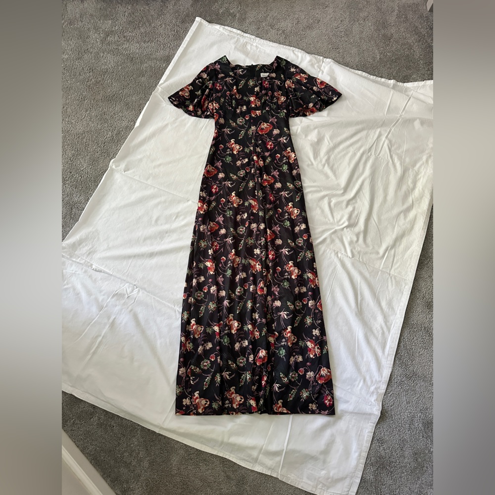 Vintage 60s / 70s Gay Gibson Floral Maxi Dress with Butterfly Sleeves Size Small